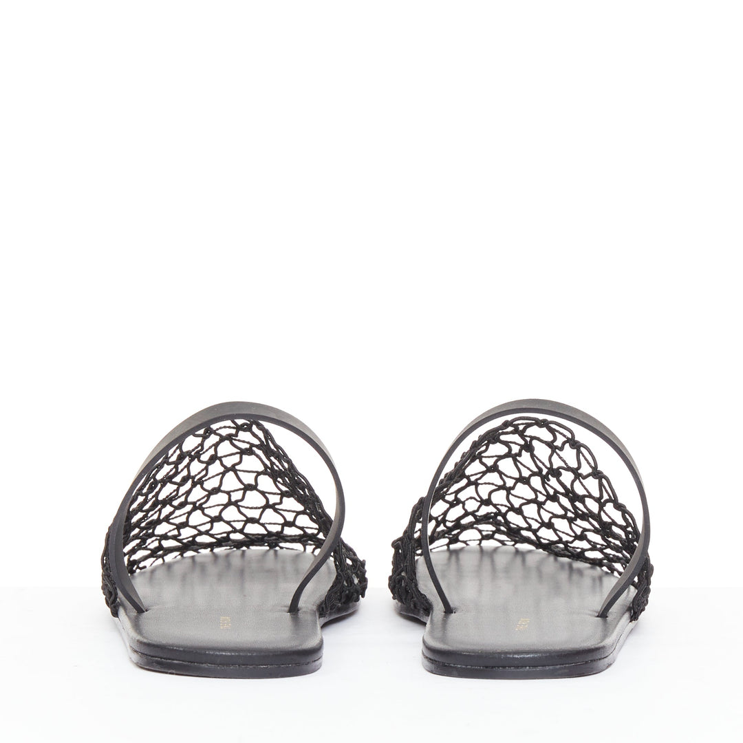 THE ROW 2021 Macrame Net black elastic strap fabric mesh slingback shoes EU36