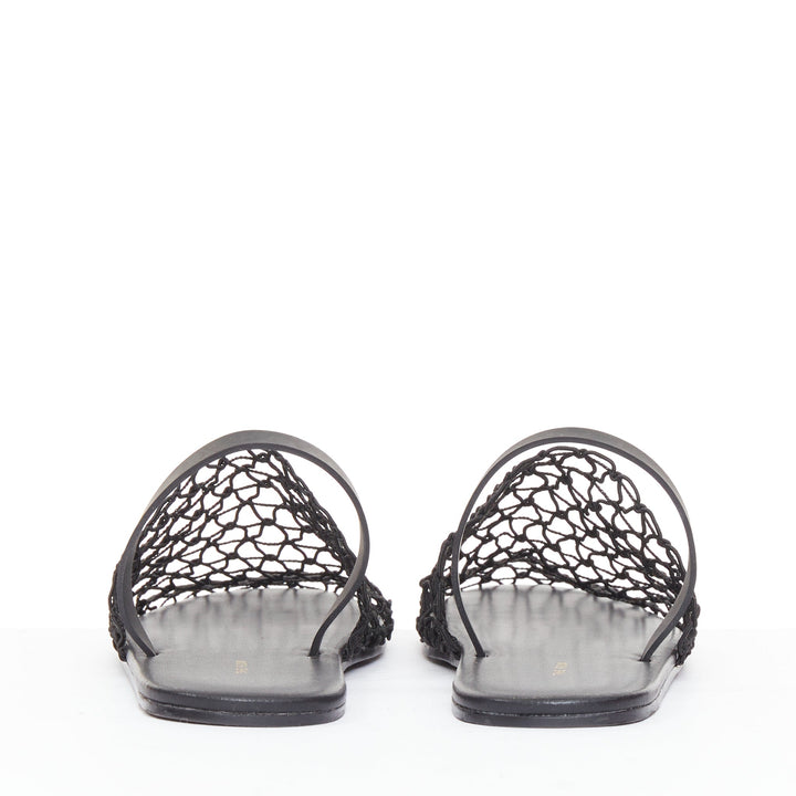 THE ROW 2021 Macrame Net black elastic strap fabric mesh slingback shoes EU36