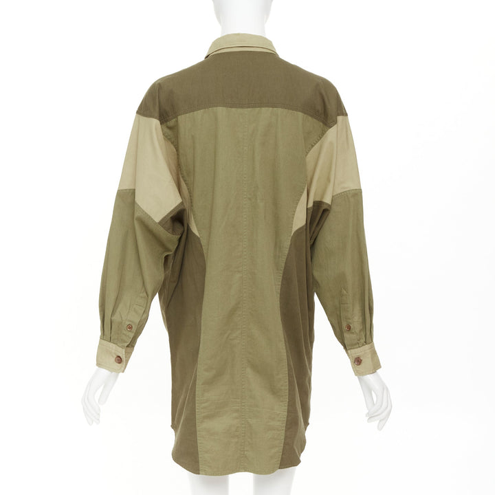ISABEL MARANT ETOILE khaki green cotton patchwork batwing shirt dress FR36 S