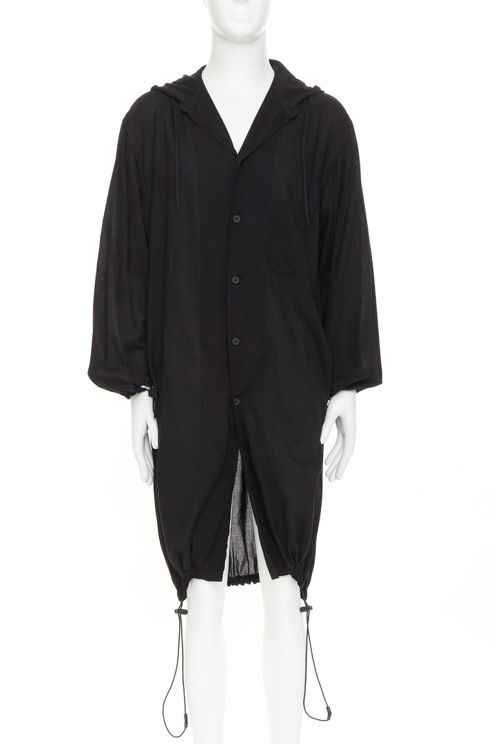 Y-3 YOHJI YAMAMOTO black hooded drawstring hem button down shirt jacket M