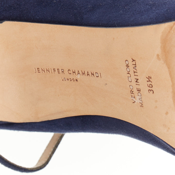 JENNIFER CHAMANDI Lorenzo 105 navy blue suede eye of needle stiletto pump EU36.5
