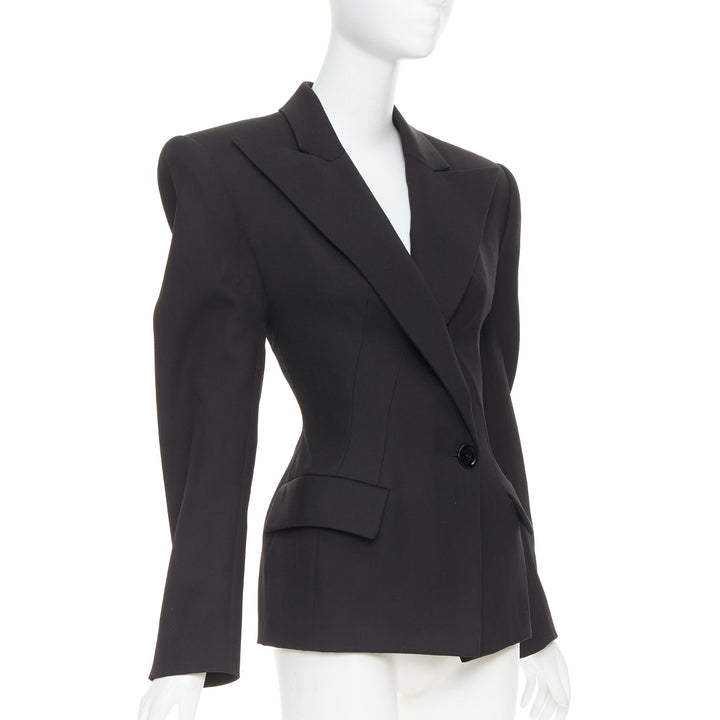 ALEXANDRE VAUTHIER COUTURE black wasp waist power padded shoulder blazer jacket