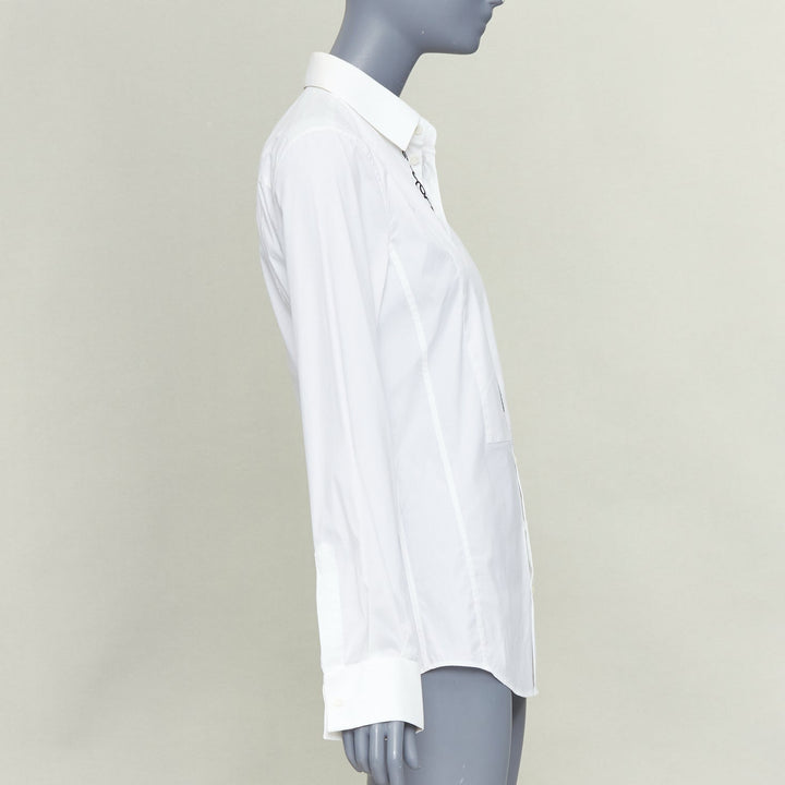 DOLCE GABBANA Sicilia white cotton black logo pleat sleeves shirt EU37 XS