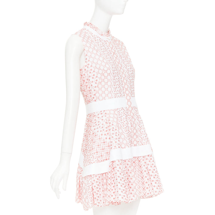ALEXIS 2020 white pink rustikan floral guipure lace fit flare dress M