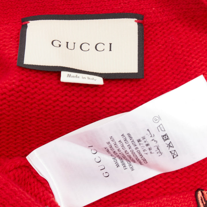 GUCCI 2017 Runway red wool Loved Bird floral embroidered  red wool sweater S