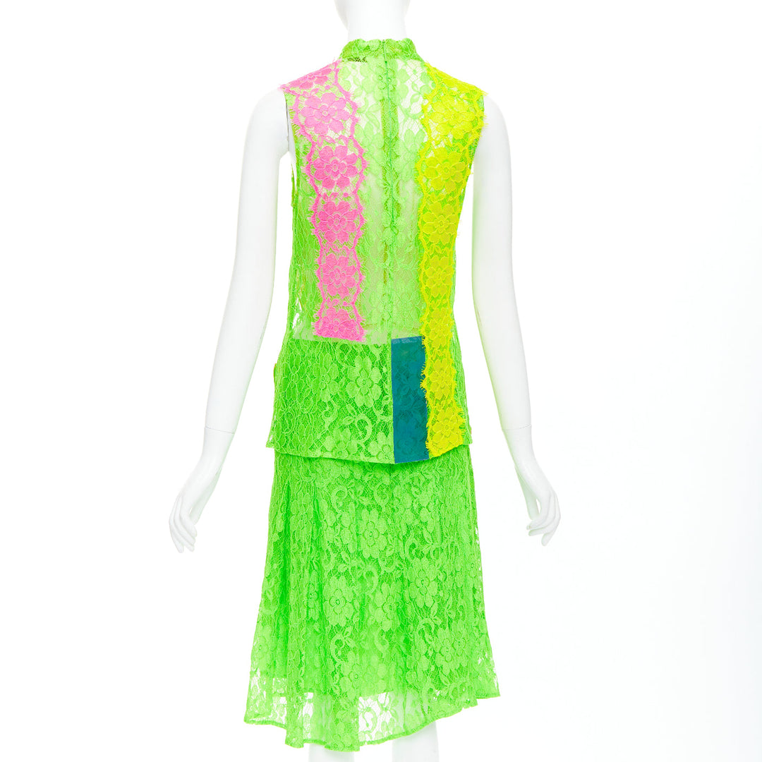 CHRISTOPHER KANE 2016 Runway neon green pink PVC lace skirt set UK8 S