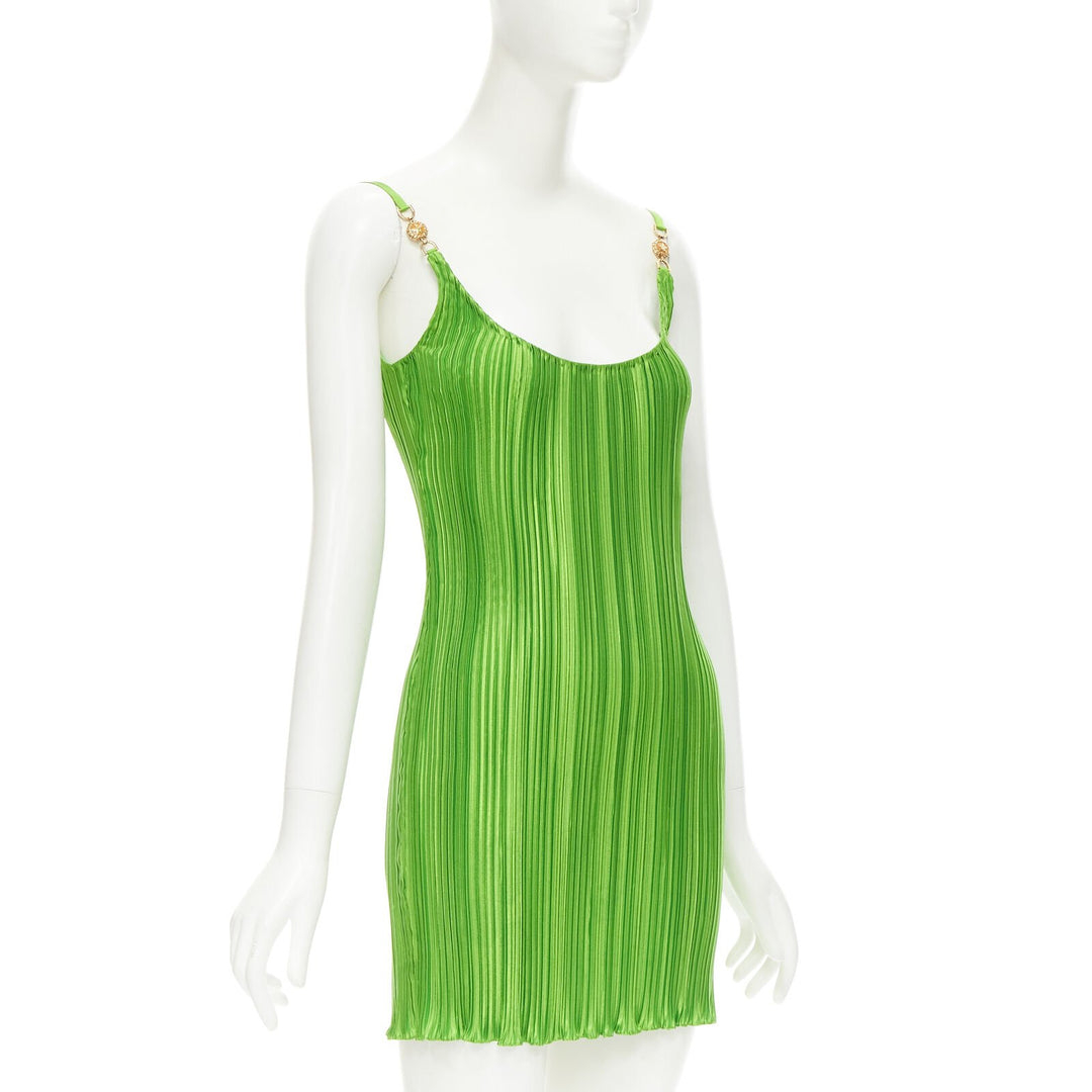 VERSACE 2021 Runway green Tresor De La Mer starfish plisse slip dress IT42 M