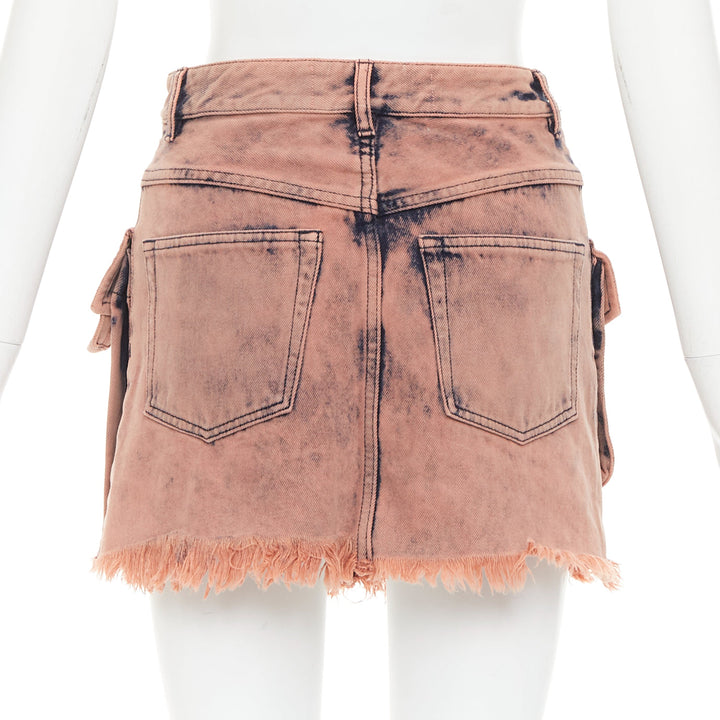 MARQUES ALMEIDA pink blue acid wash recycled cotton frayed safari skirt UK4 XXS