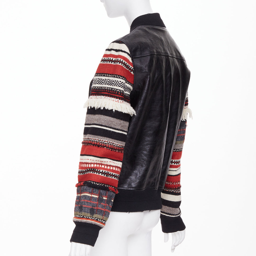 SAINT LAURENT 2017 Heaven ethnic embroidered sleeves calf leather bomber FR38 M
