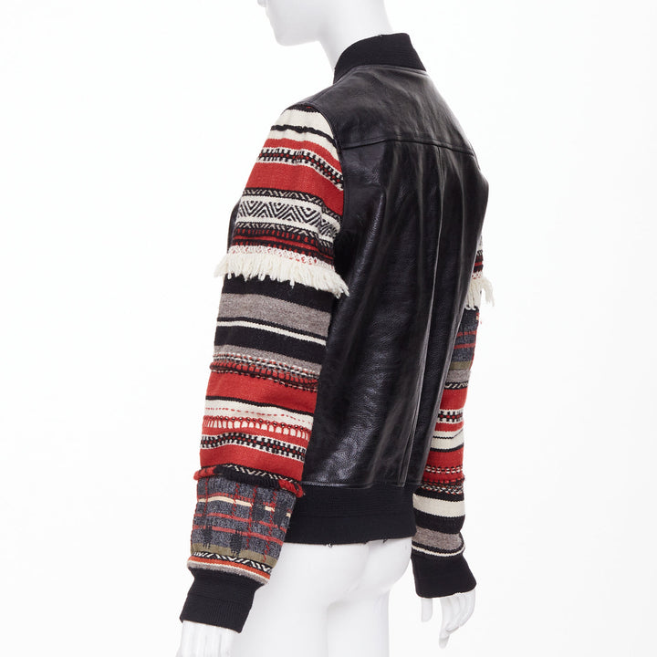 SAINT LAURENT 2017 Heaven ethnic embroidered sleeves calf leather bomber FR38 M