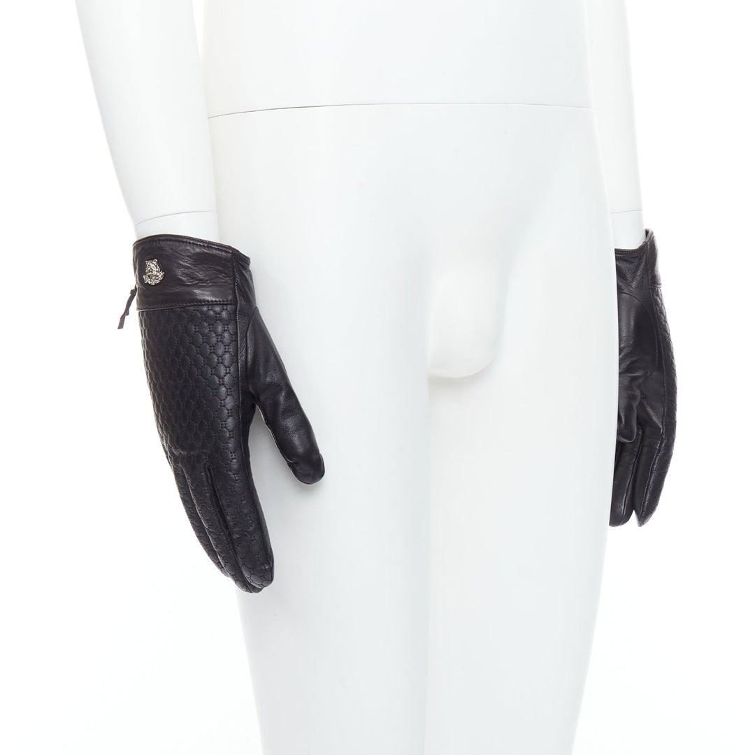 Male mannequin wearing Versace by Donatella Versace Black Leather Men Gloves in Size  M | Available at JHROP