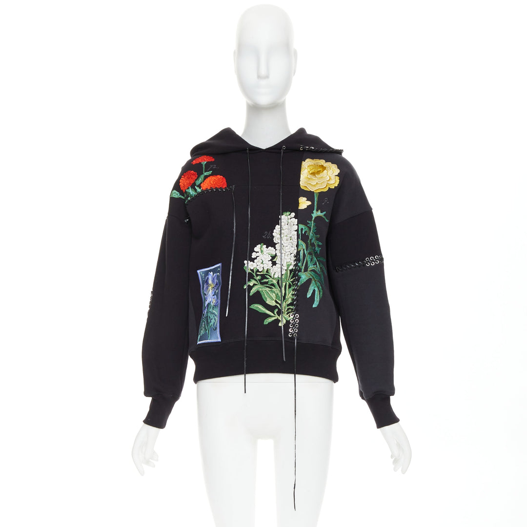 ALEXANDER MCQUEEN 2017 black multicolour embroidery patchwork hoodie IT40 S