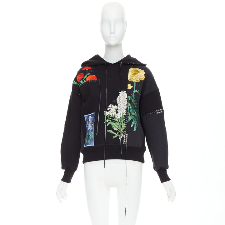 ALEXANDER MCQUEEN 2017 black multicolour embroidery patchwork hoodie IT40 S