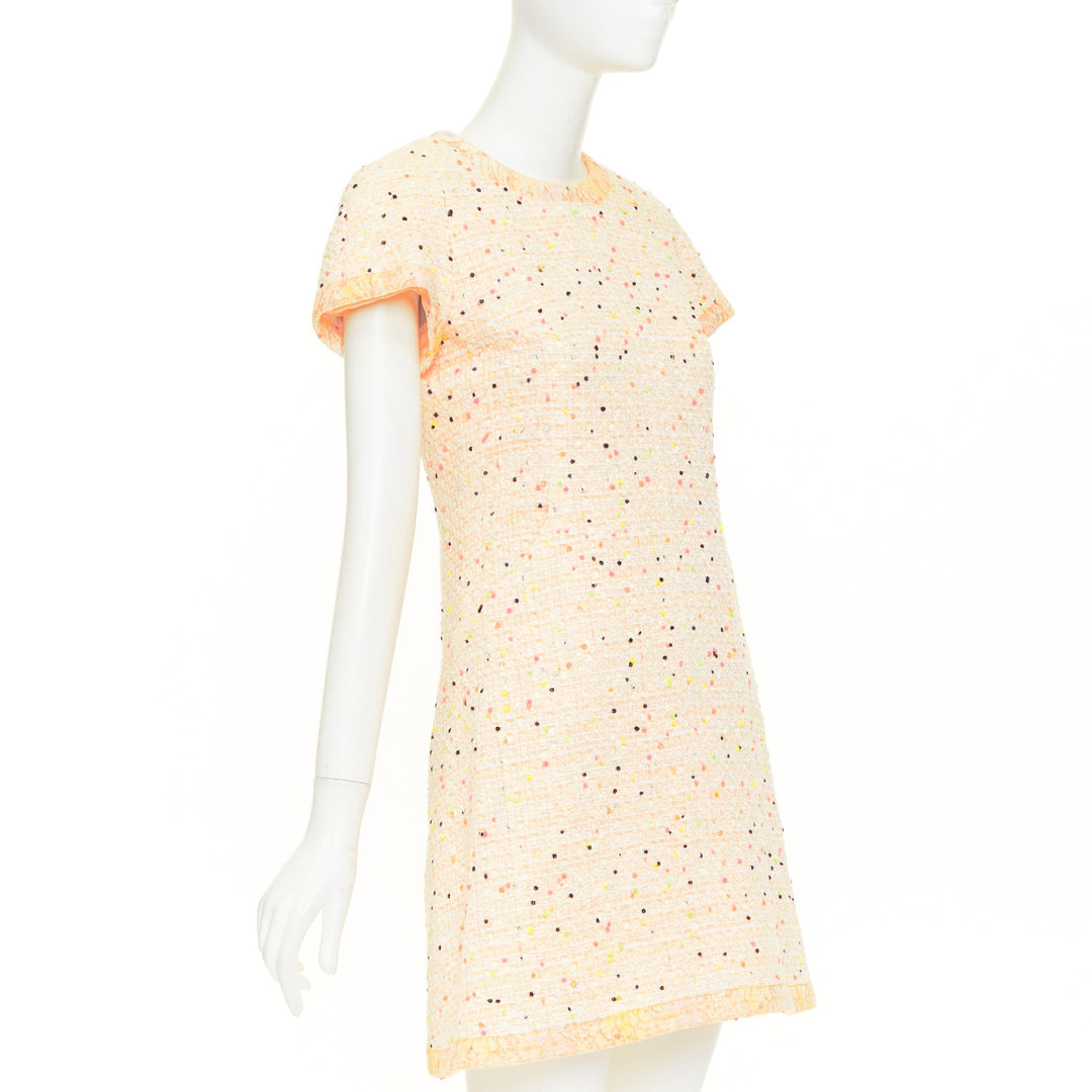 CHANEL 2019 Runway pastel peach multi color speckle tweed lace dress FR36 XS