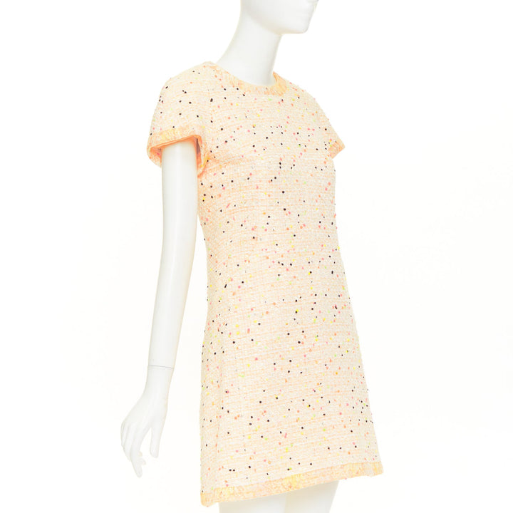 CHANEL 2019 Runway pastel peach multi color speckle tweed lace dress FR36 XS