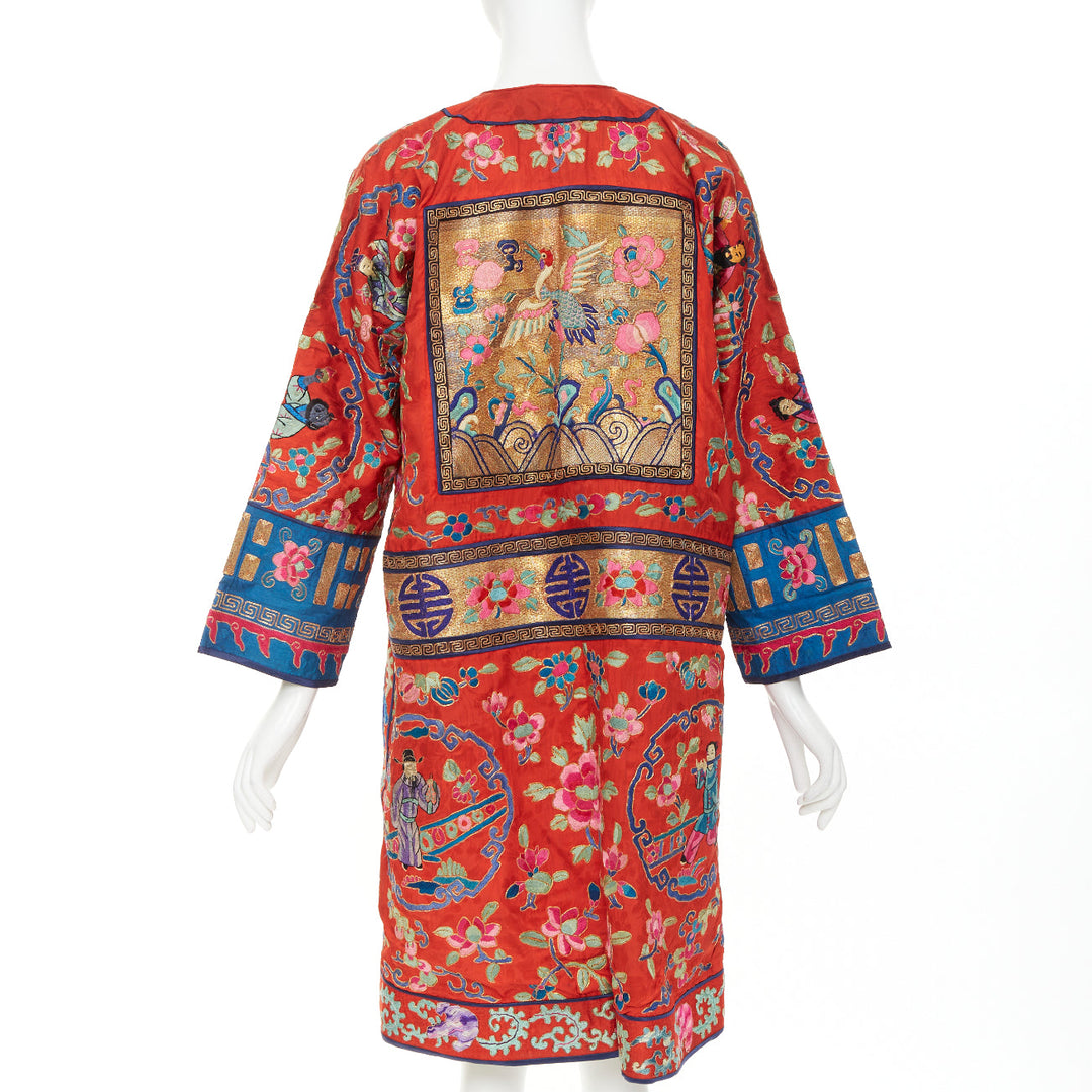 VINTAGE red gold Traditional Chinese motif embroidery brocade silk coat