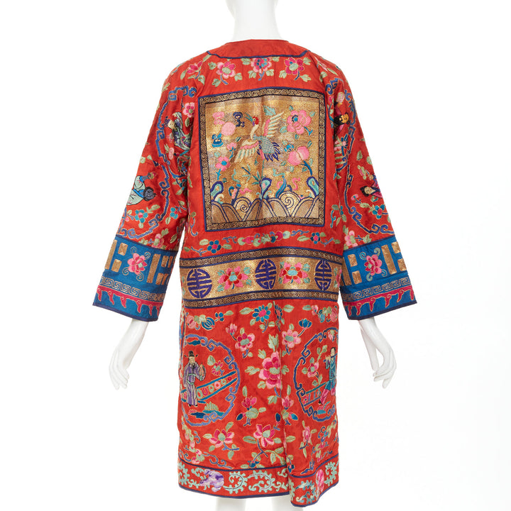 VINTAGE red gold Traditional Chinese motif embroidery brocade silk coat