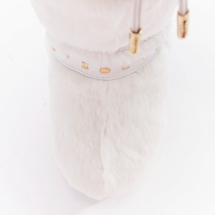 rare CELINE Macadam white gold logo faux fur Triomphe snow boots EU38-40