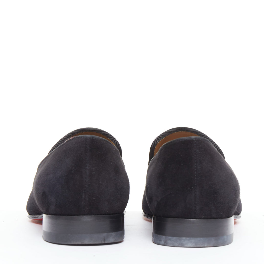 CHRISTIAN LOUBOUTIN Dandelion black suede classic minimal slip on loafers EU39.5