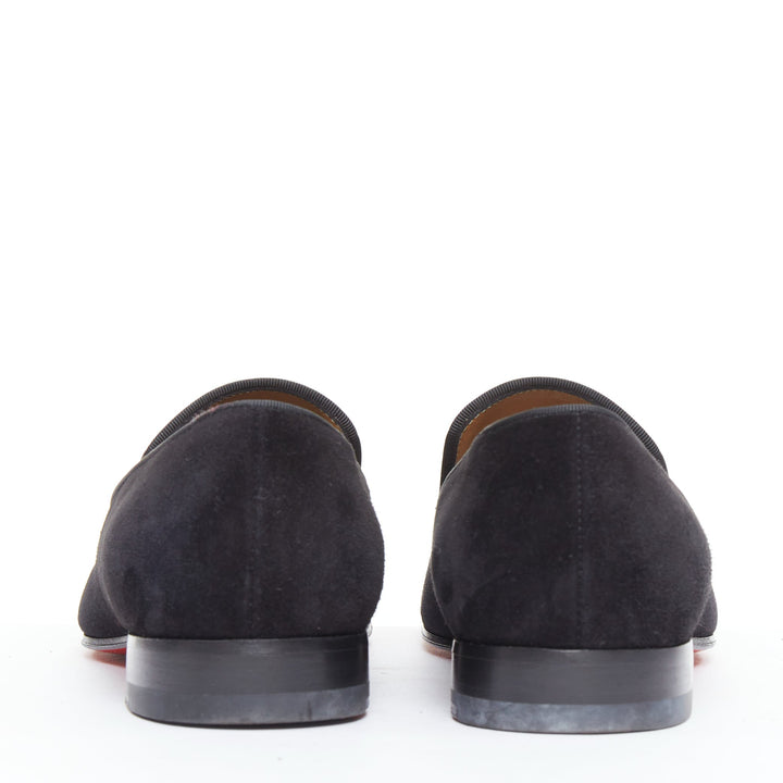CHRISTIAN LOUBOUTIN Dandelion black suede classic minimal slip on loafers EU39.5