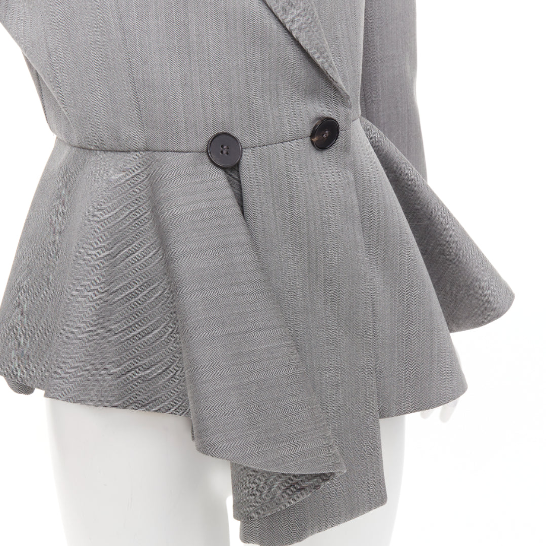 ALEXANDER MCQUEEN 2019 grey wool fuchsia pink lined peplum blazer jacket IT42 M