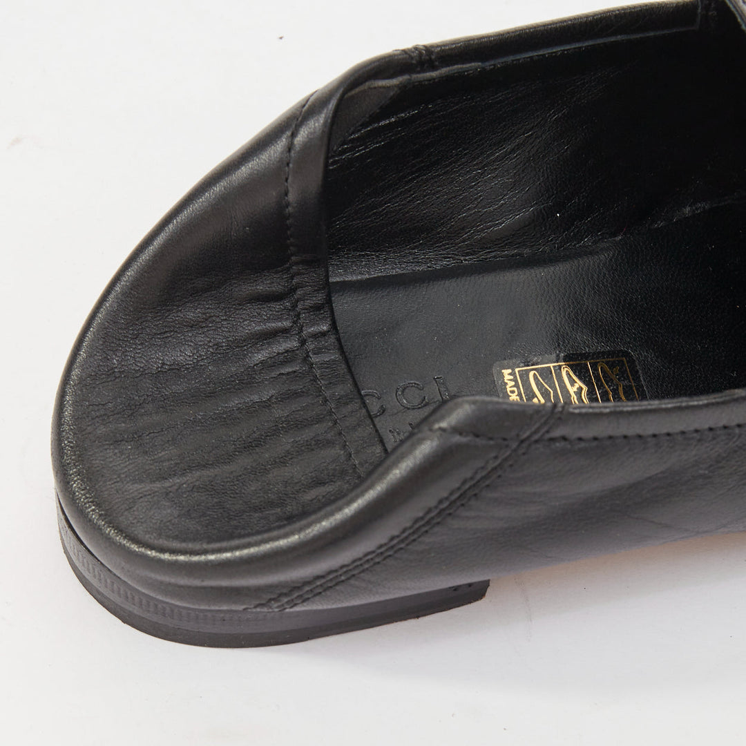 GUCCI 2015 Brixton black leather collapsible heel horsebit loafers EU37.5