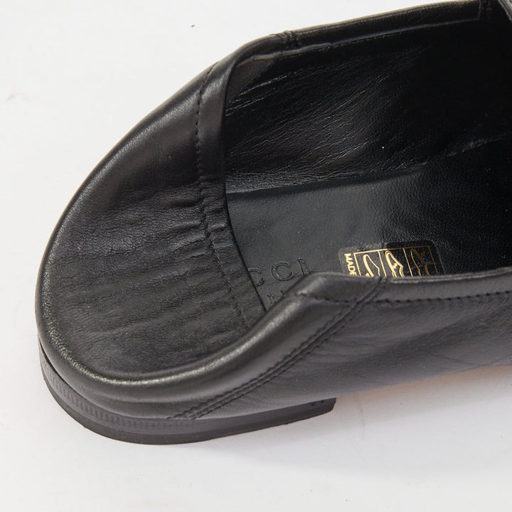 GUCCI 2015 Brixton black leather collapsible heel horsebit loafers EU37.5