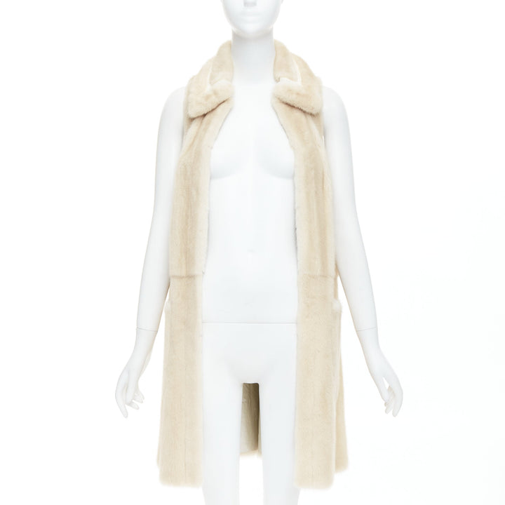 FENDI Reversible beige fur champagne gold leather metallic vest coat IT36 XXS