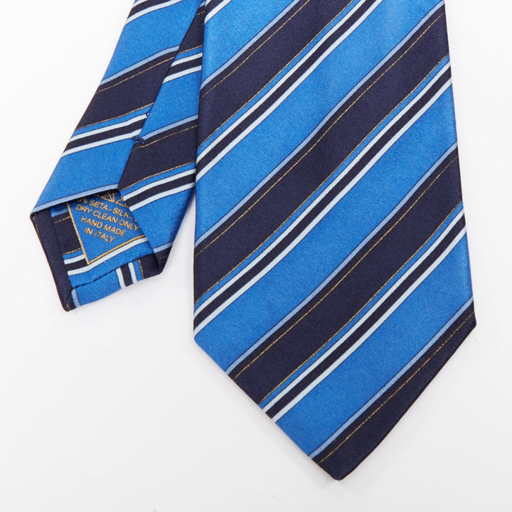 BRIONI Set of 3 100% silk blue diagonal stripes black pleats white polka dot tie