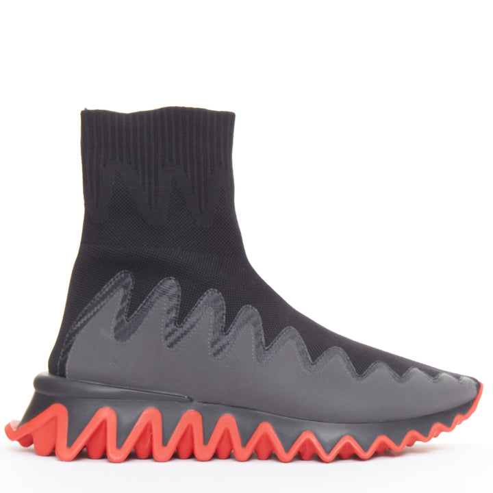 CHRISTIAN LOUBOUTIN Sharky Sock black sock rubber sole ankle sneaker EU42 US9