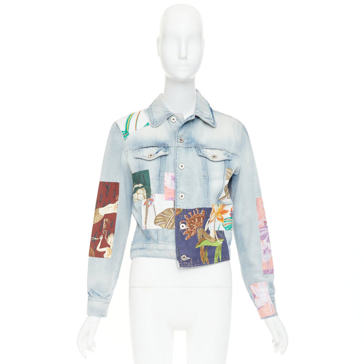 LOEWE 2018 Paula's Ibiza blue mermaid floral patchwork denim jacket