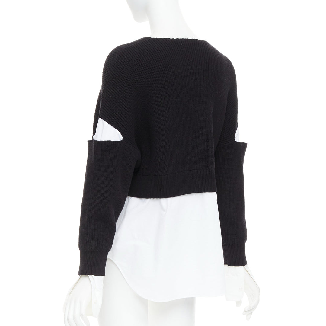 T ALEXANDER WANG black white cotton blend hybrid cropped sweater shirt top XS