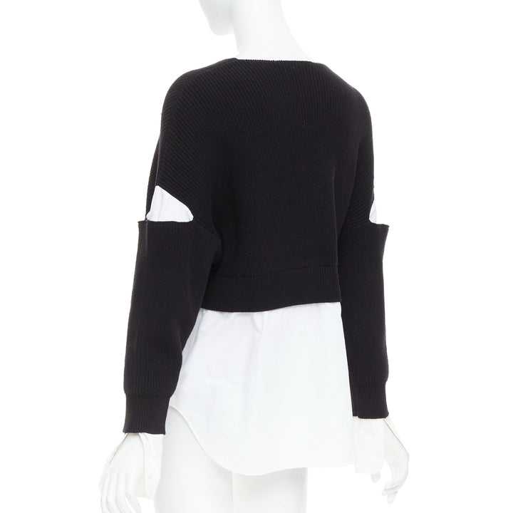 T ALEXANDER WANG black white cotton blend hybrid cropped sweater shirt top XS