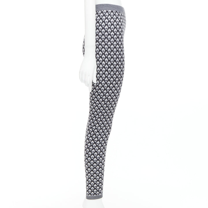 CHANEL 100% cashmere grey CC logo pearl button pattern stretch knit pants FR38 M