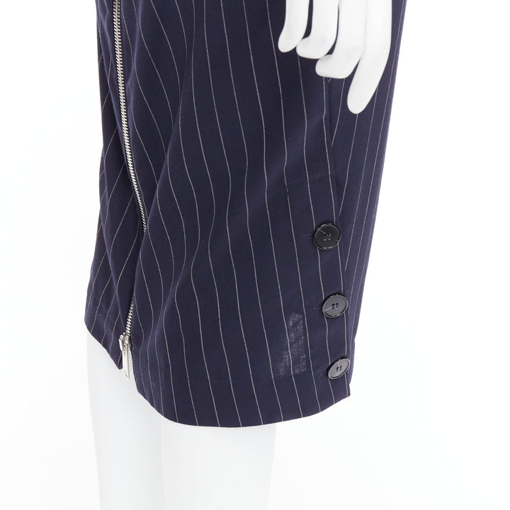 VICTORIA BECKHAM 100% wool navy pinstriped 2-way zip pencil skirt UK6 XS