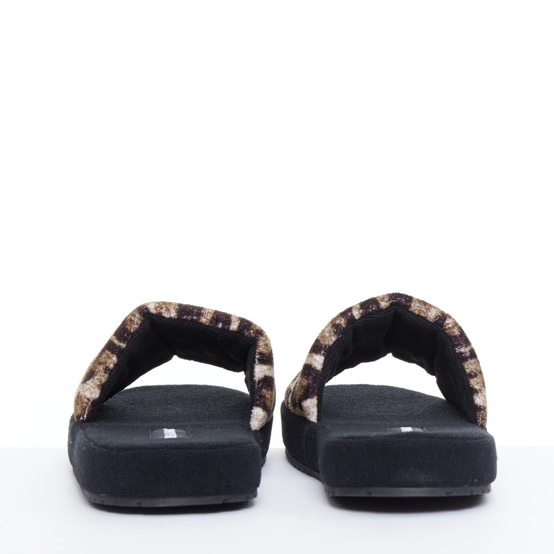 DOLCE GABBANA brown leopard towelling padded foam slides slippers EU41