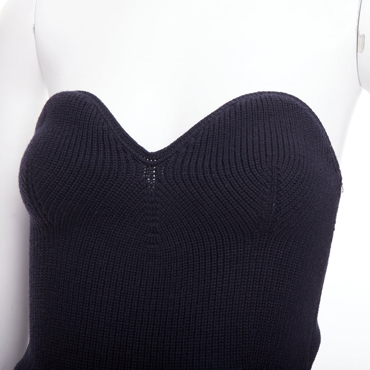 PRADA black contour ribbed knit boned strapless bustier top IT42 M