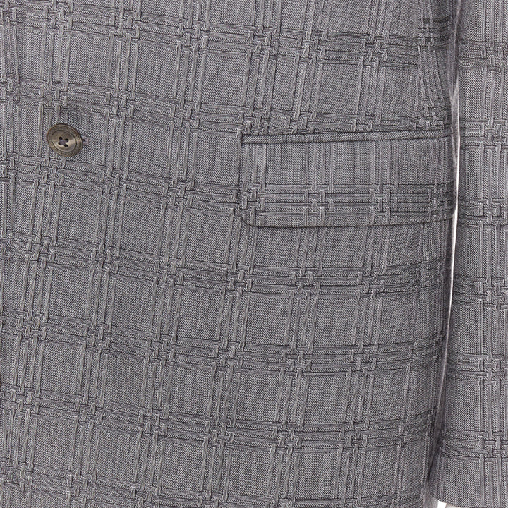 VERSACE grey wool silk blend plaid checked 2 button notched lapel blazer EU50 L
