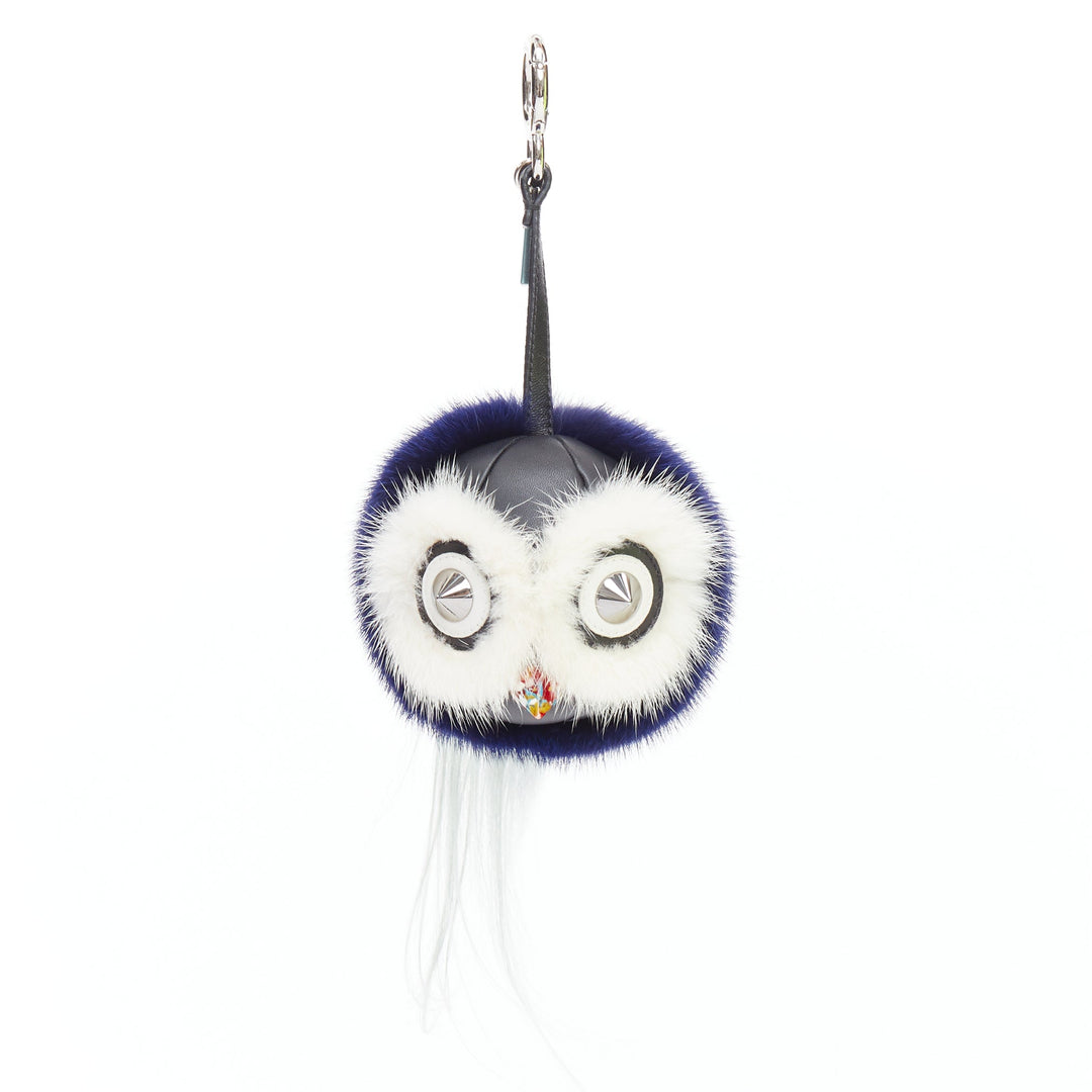 FENDI Monster Birgami Bird cream blue fur owl bag charm