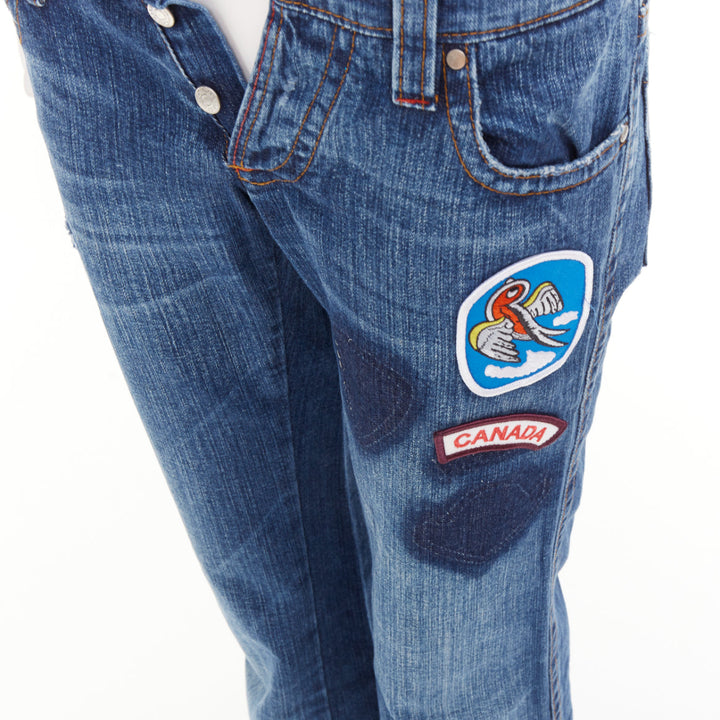 DSQUARED2 2004 Runway Chip Chip washed denim patch reworked bootcut jeans IT44 L