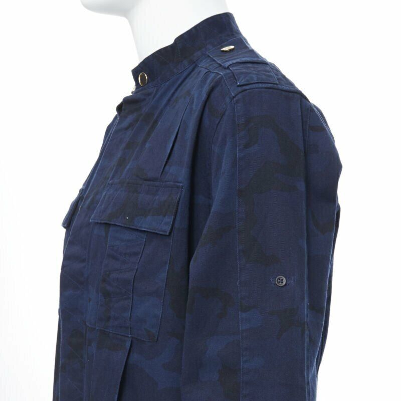 BALMAIN blue camouflage cotton gold button military shirt jacket  EU40 L