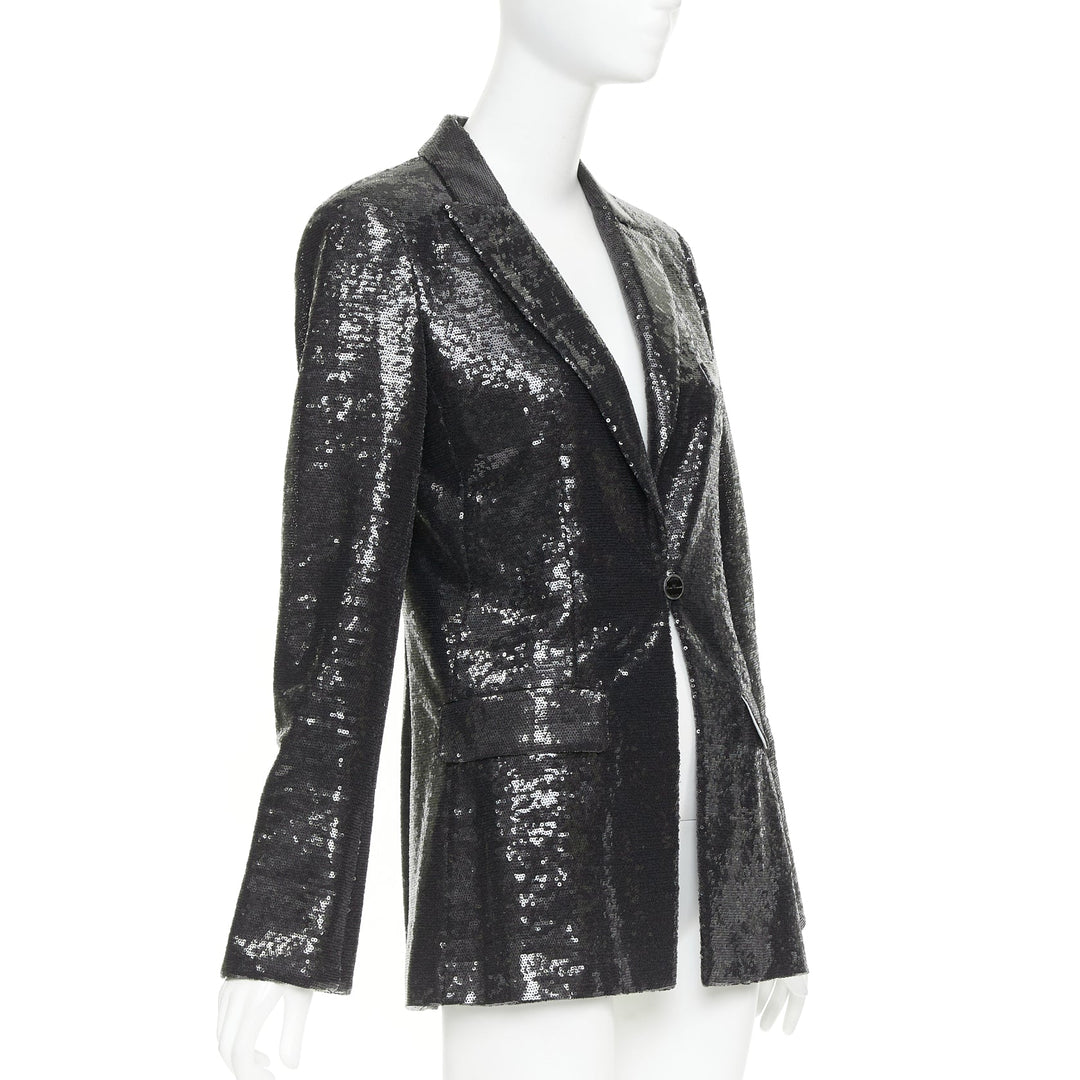 CHANEL 09C Runway Miami black sequin notched collar tailored blazer FR40 L