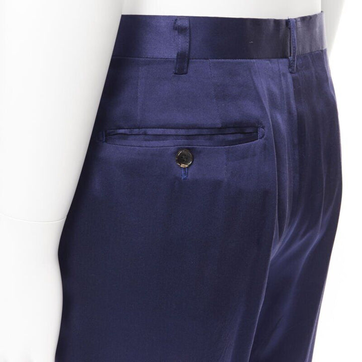 JOHN LAWRENCE SULLIVAN rich royal blue viscose dual pleat trousers pants 30"