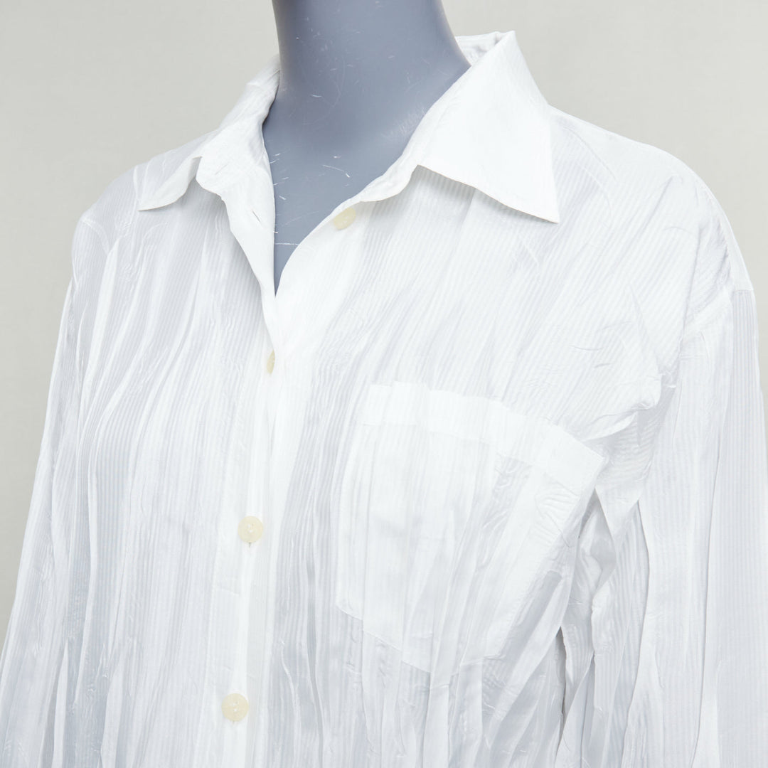 ISSEY MIYAKE Pleats Please white plisse pocketed shirt JP4 XL