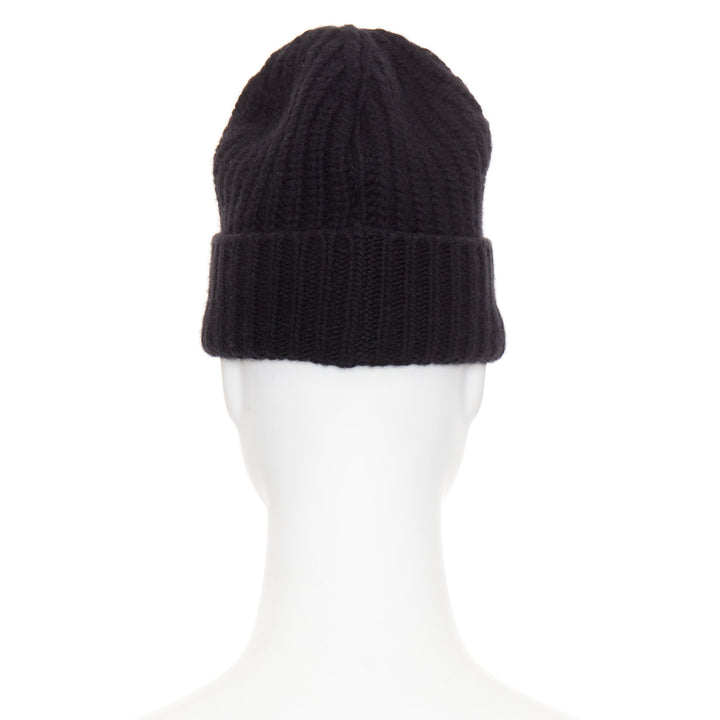 MONCLER RICK OWENS 2023 logo applique ribbed beanie wool cashmere hat Sz0 XS