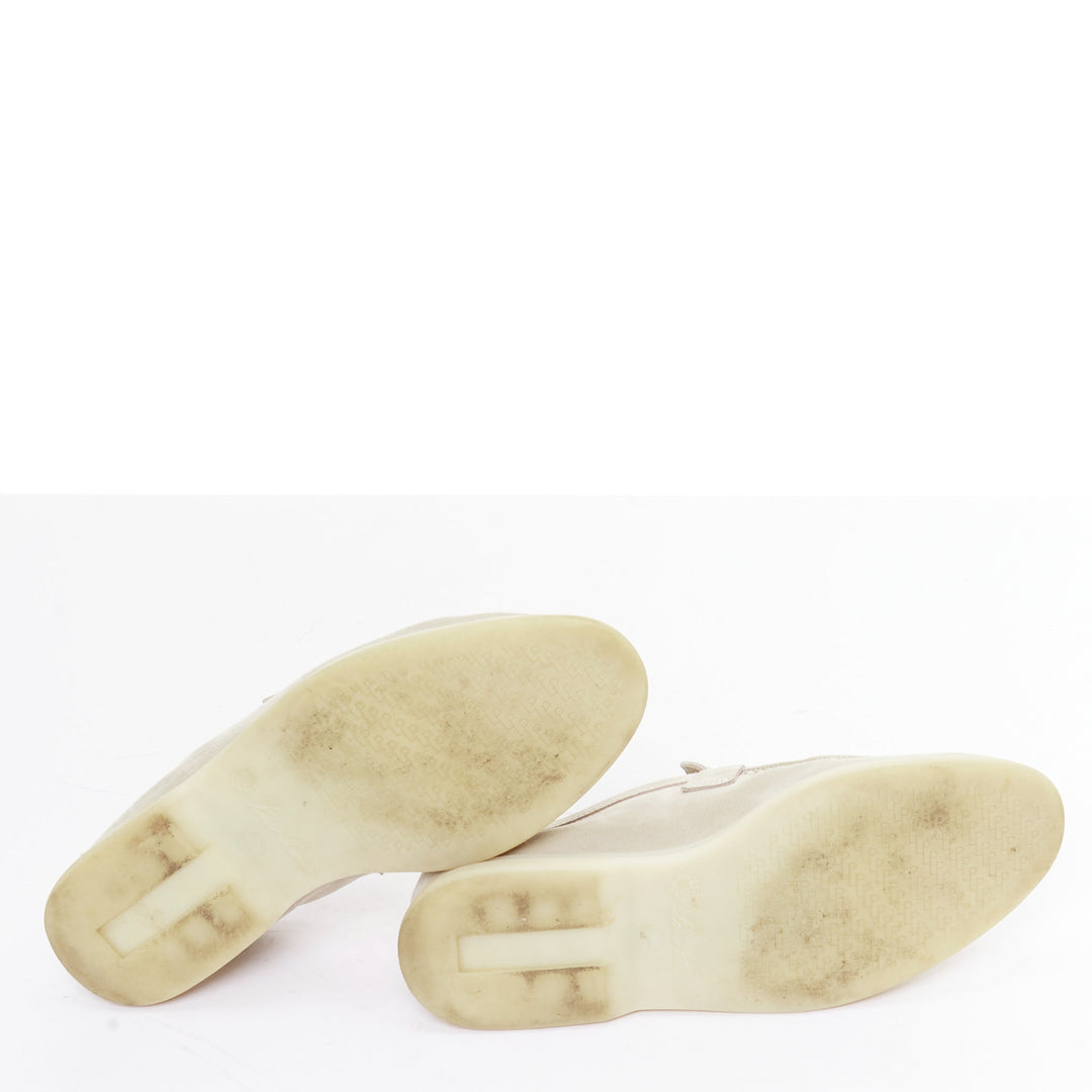 LORO PIANA Summerwalk Chamslofer sand suede Rabbit pendant loafers EU37