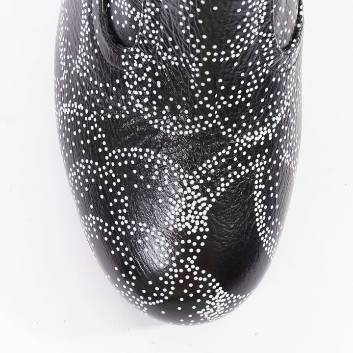 CHANEL 23A Runway white black CC camellia dotted logo print tall boots EU39