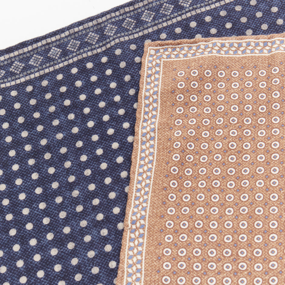 BRUNELLO CUCINELLI Set Of 3 silk polka dot houndstooth printed pocket square