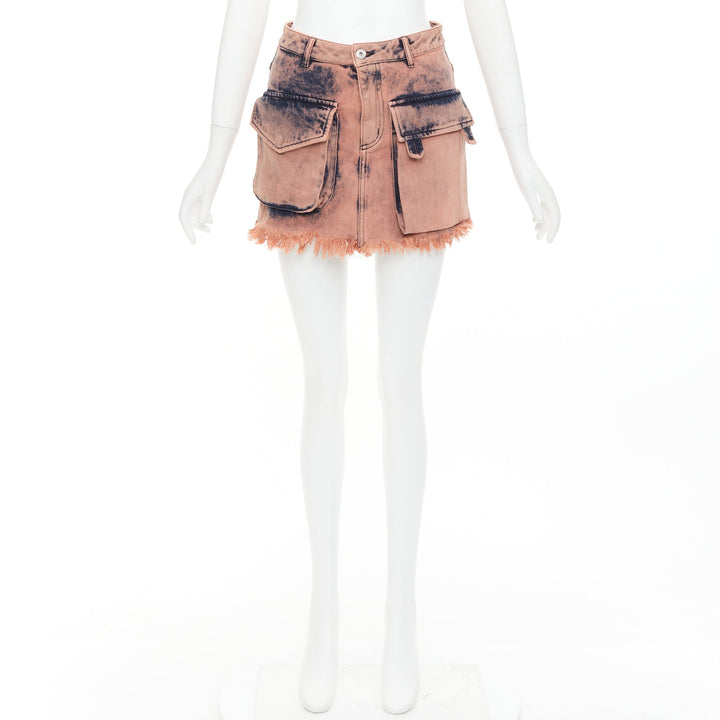 MARQUES ALMEIDA pink blue acid wash recycled cotton frayed safari skirt UK4 XXS