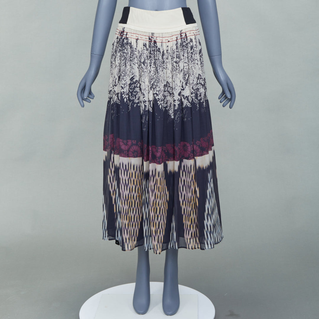 ETRO 2016 multicolored abstract woodcut print silk pleated maxi wrap skirt IT42